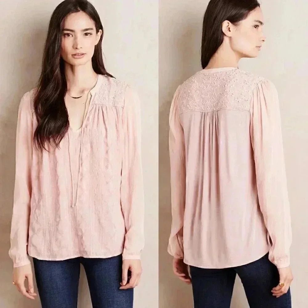 Anthropologie TINY Embroidered Split-Neck Size Medium NWOT $98